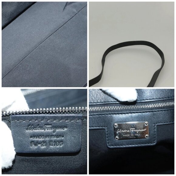 Salvatore Ferragamo Hand Bag Leather 2way Black Silver Auth - Picture 14 of 15